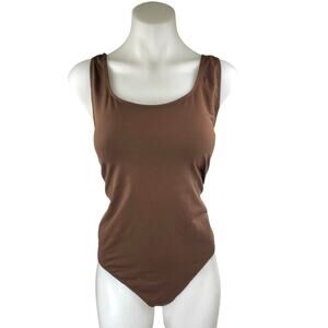 Skims Women Brown Sleeveless Scoop Neck Thong Cami Tank Bodysuit Top Size 3XL